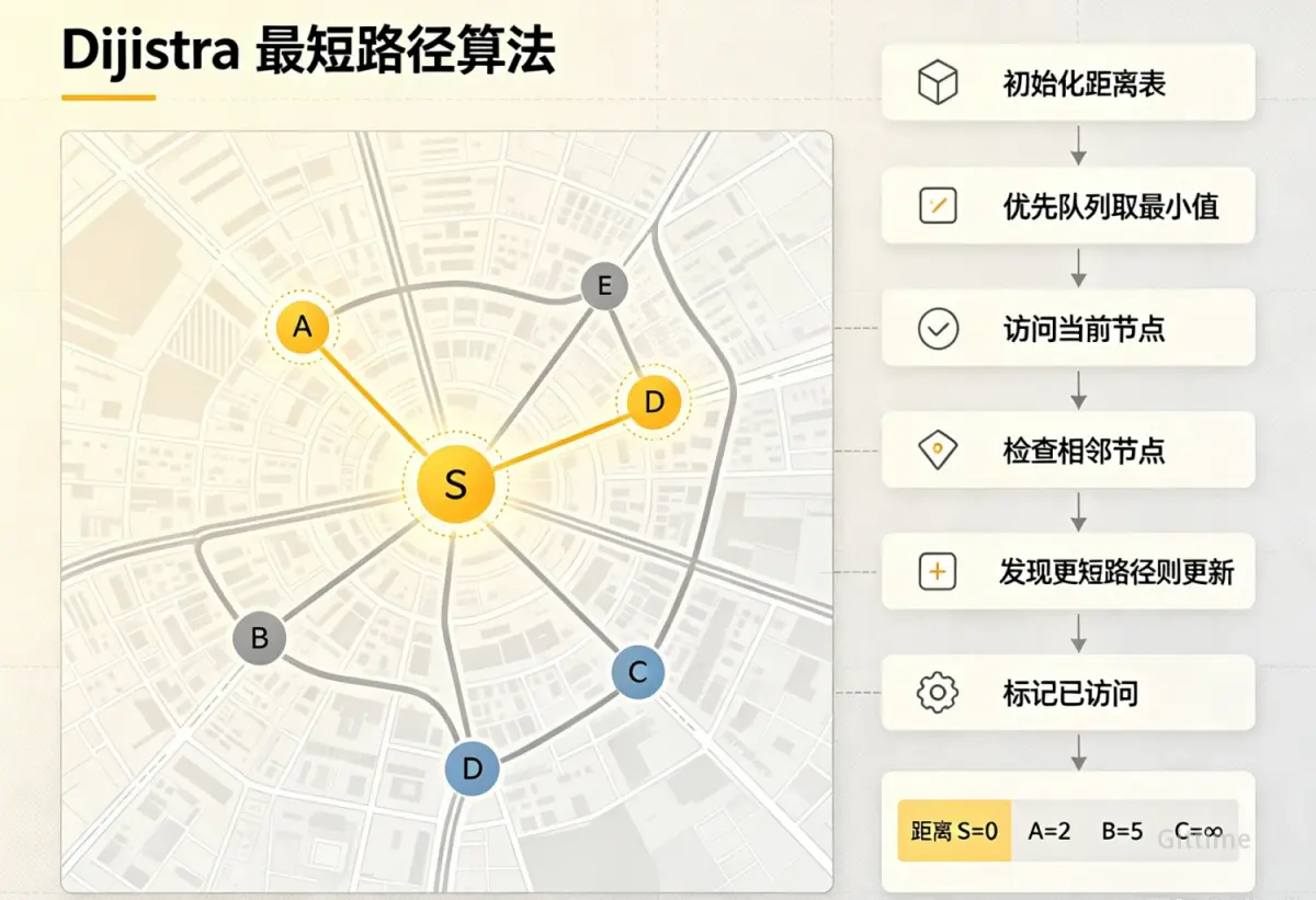 单源最短路径Dijkstra算法，零基础也能看懂的逻辑